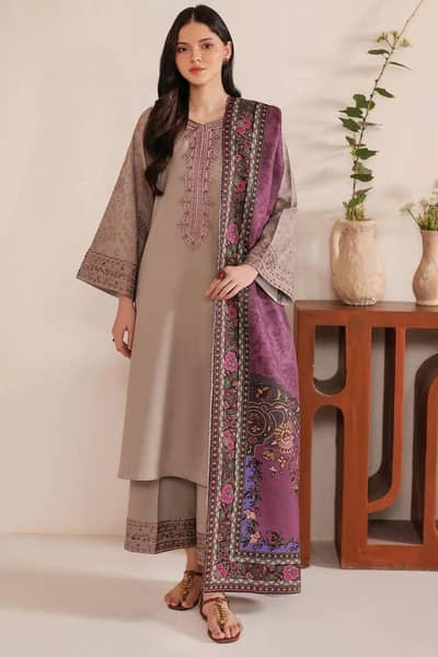 women's Embroidered Dhanak Suit Brown Winter Party wear