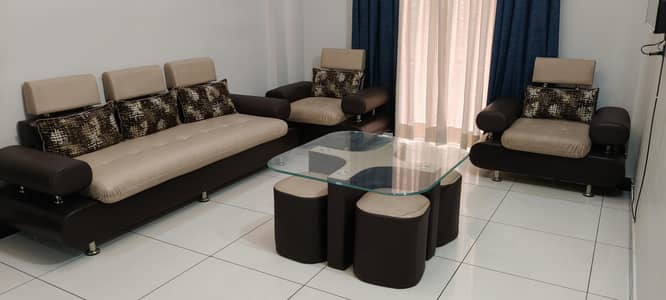 5 Seater Sofa Set including Center Table with 4 Stools
