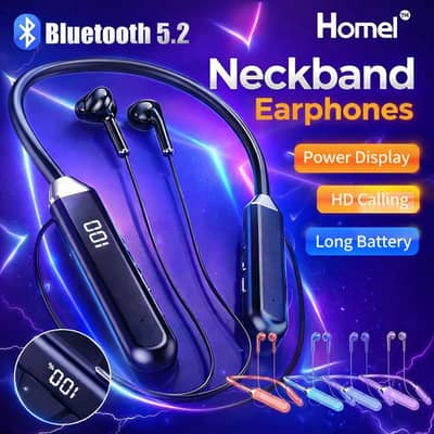 Bluetooth 5.2 Neckband Earphones | Power Display | Long Battery