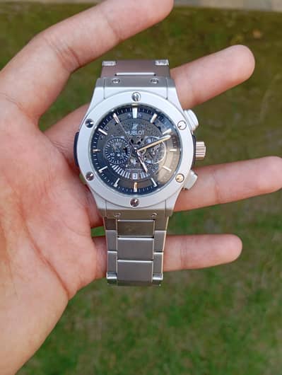 Luxury Silver Chronograph Watch by Hublot