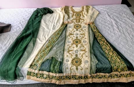 chiffon long maxi with net dupatta