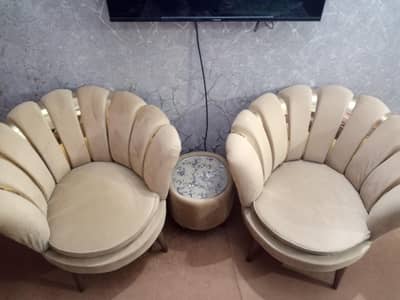 2 seater velvet chairs with table