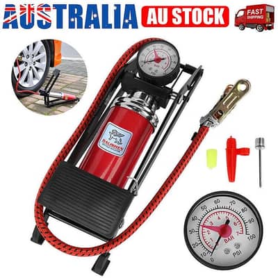 High Pressure Foot Pump Red Steel Bike Tire Inflator 