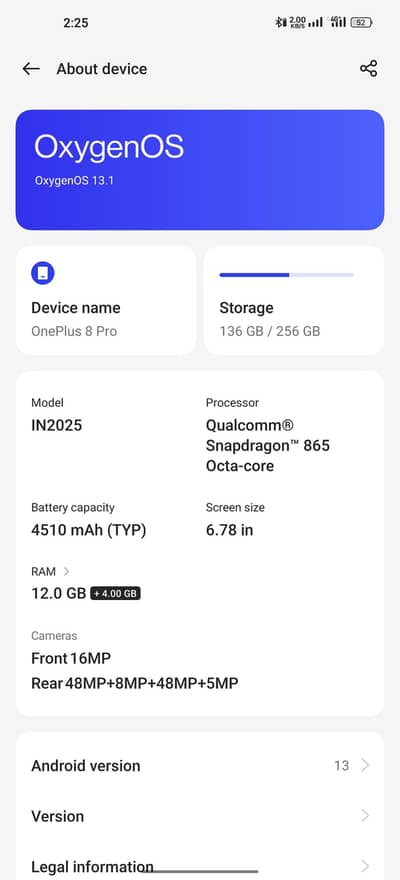 One plus 8 pro 12+12 Ram 256 room 5g
