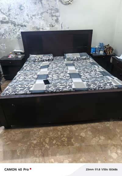 Bed with side table  dressing table  & mattress