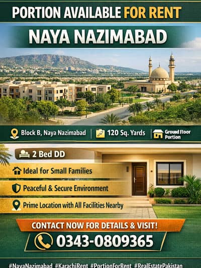 Naya Nazimabad 120SQ Yd Ground Floor Portion Available For Rent