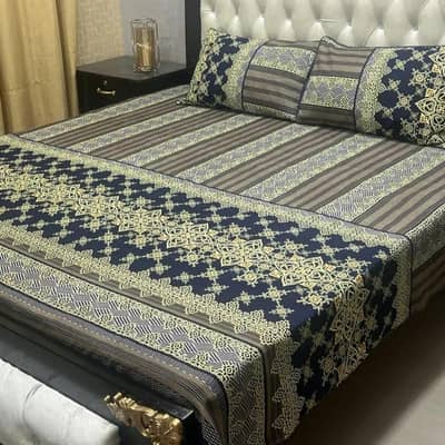 Crystal Cotton printed Double Bedsheet set Brown 3 pcs