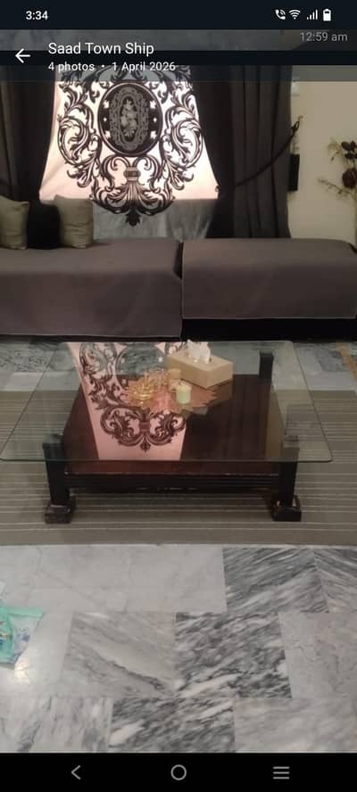 wooden with glass table