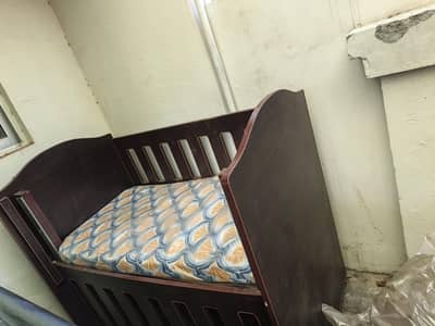 Wooden Baby Cot / Bed with Clean Mattress