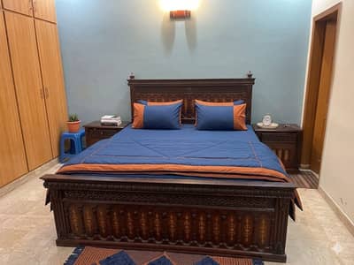 Chinnioti King Size Bed with side tables and Sofa Chair