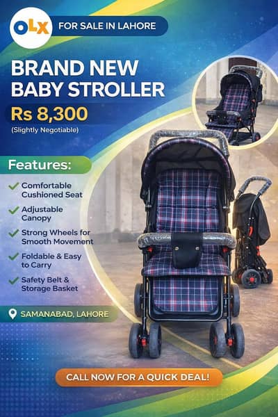 Brand new baby pram - comfortable & foldable - RS 8300
