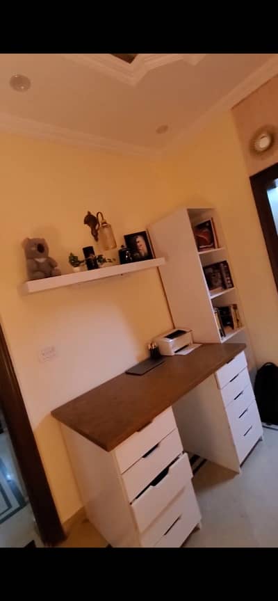 Wooden white Study Table and book shelves