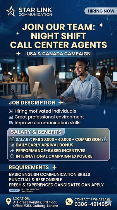 Night Shift Call Center Agents Required