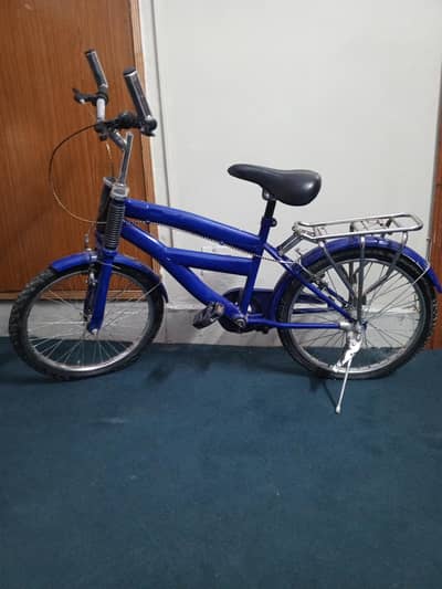 Kids Mountain Bike 20 Inch Blue with Strong Silver Carrier.