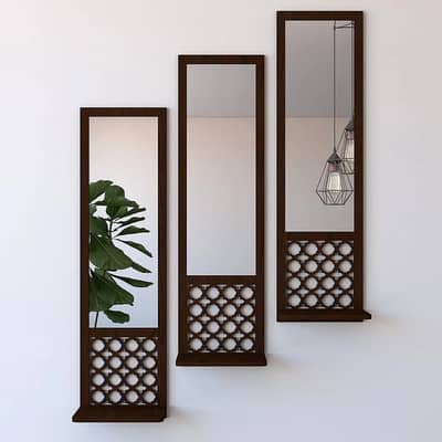 Abstract Wooden Mirror Wall Shelves Set of 3
