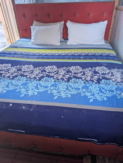 Wooden Solid Fabric Design BED SET with DOUBLE SPRING KING MATTRESS