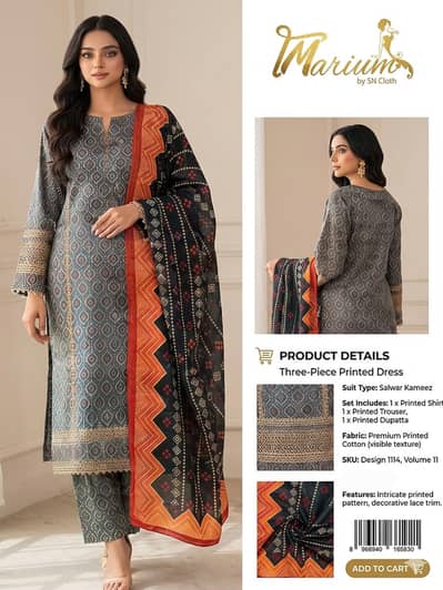 Premium Printed 3-Piece Salwar Kameez Unstiched For Women