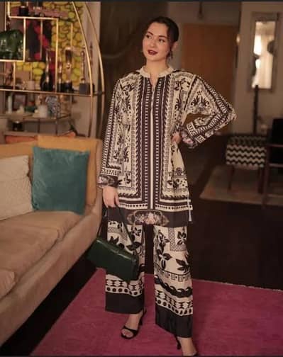 2 pcs women stitched swiss Lawn  printed shirt and trousers