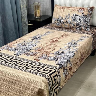 Crystal Cotton Printed Bedsheet Set Beige Single Bed