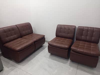 Modern Brown Leather Sofa Set – 4 Seater