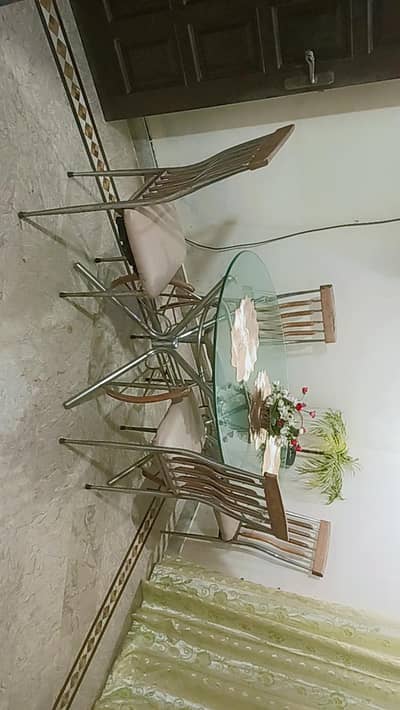 4 Seater Steel Dining Table with 12mm Glass Top – Good Condition