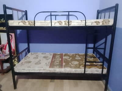 Strong Metal Bunk Bed for Kids & Students - With 2 Mattresses