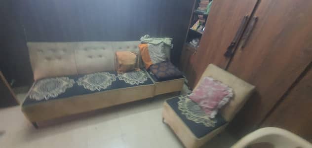 5 seater sofa set and 2 wood cupboards