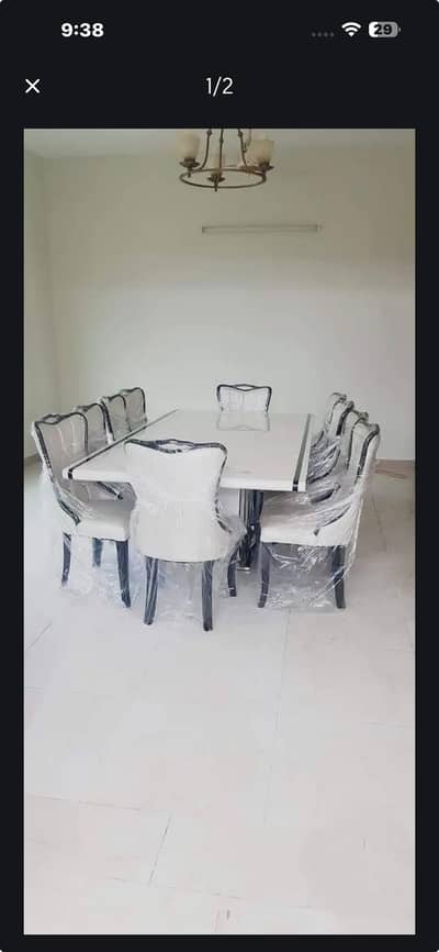 Large Dining Tabke with 10 chairs Marble Top