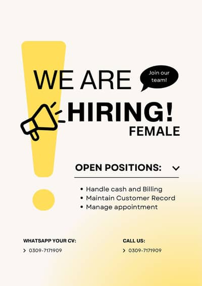 We Are Hiring Female Receptionist