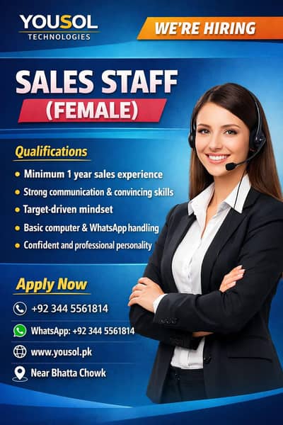 Hiring Marketing and Sales staff office based job ( Female)