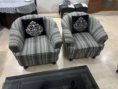 7 seater sofa, chairs and tables