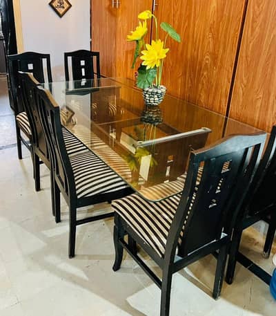 Modern 6 Seater Glass Top Dining Table Set