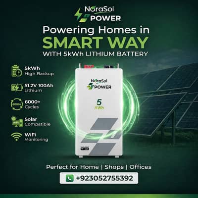 Norasol 5kWh Lithium Battery  | Solar Compatible | Long Backup