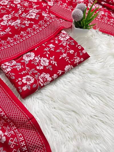 2 Pc women's unstitched 3D block printed suit