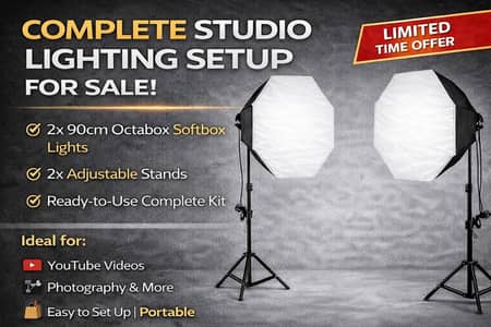 2x Studio Softbox Light 90cm (Octabox) – Complete Kit with Stand