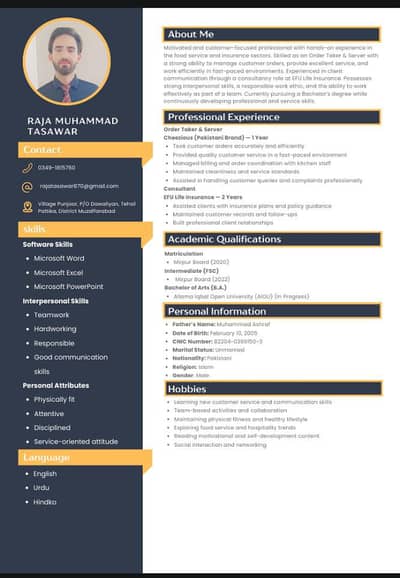 I need job in restaurants and other fields