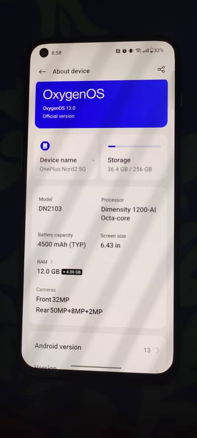 one plue Nord 2 5g ram 12 rom 256