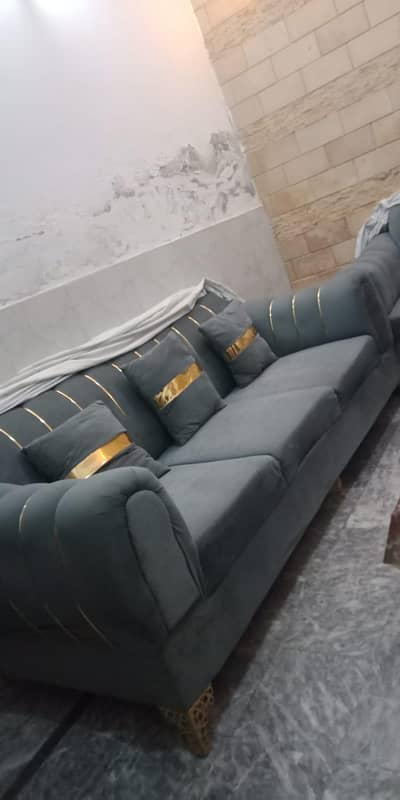 Gray color 6 seater L shape corner sofa set