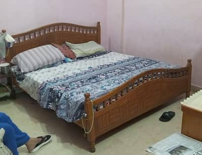 Solid Wooden Bedroom Set – Bed + Dressing Table with Mirror + Cupboard