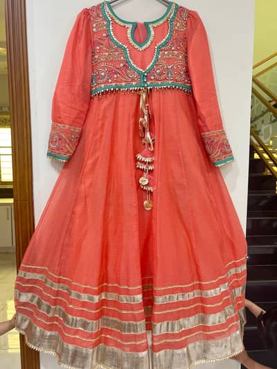 Traditional Coral Anarkali Gown with Rich Embellishments