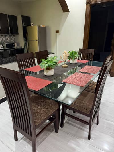 Pure wood dining table with 8 chairs