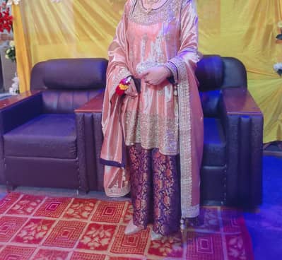 frock and trouser and dupatta with heavy work