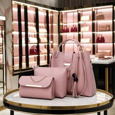 Black woman's 3-piece leather handbag set