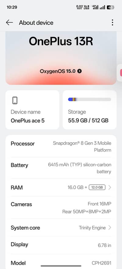 Oneplus Ace 5  16/512