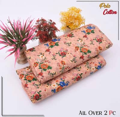 Women printed polo cotton unstitched suit 2 pcs