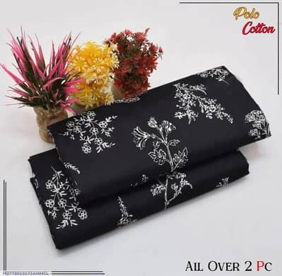 women printed polo cotton unstitched suit  2pcs