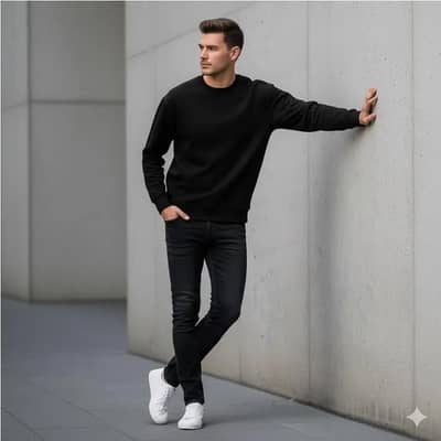 Mens black fleece sweatshirt Medium to XL winter warm