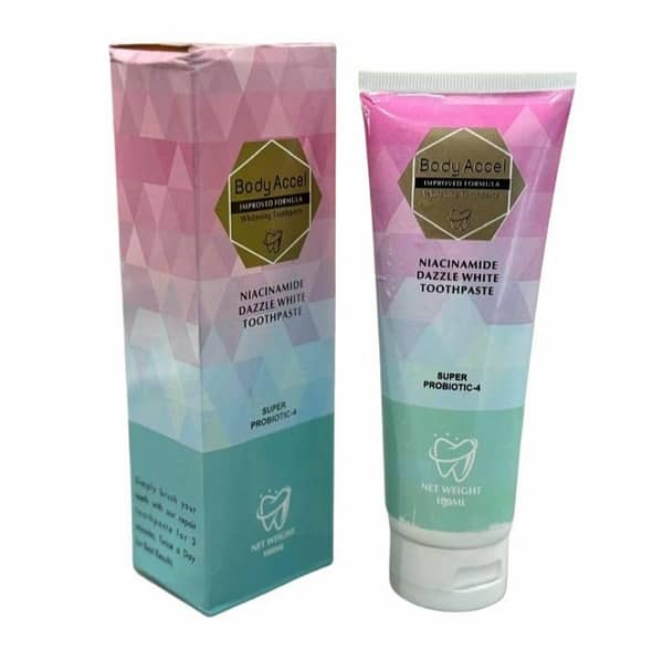 BodyAccel Niacinamide Brightening Toothpaste with Super Probiotic-4 Formula, Fresh Breath & Anti-Cavity, 100ml