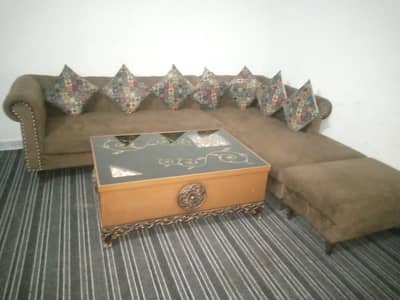 L-Shape Sofa Set with Ottoman | Slightly Used & Premium Quality