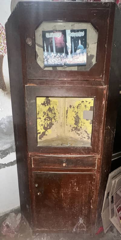 Wooden corner Almari | used condition | 3 cabnets | 1 drawer